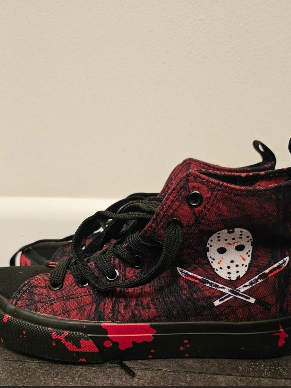 Kids Red and Black Graphic High-Top Sneakers
